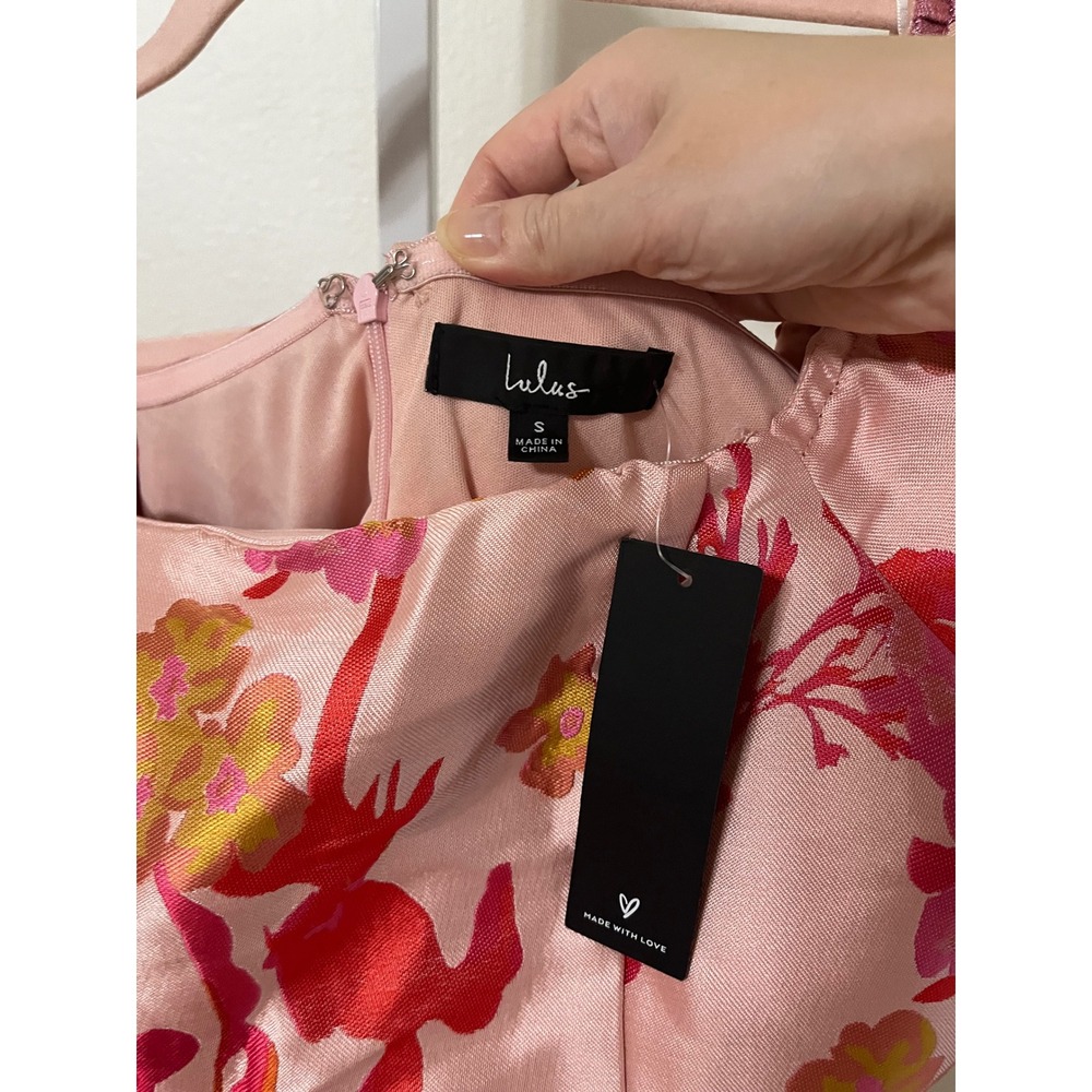 NWT Lulus So Stunning Light Pink Floral Jacquard Puff Sleeve Mini Dress Small - Picture 6 of 10